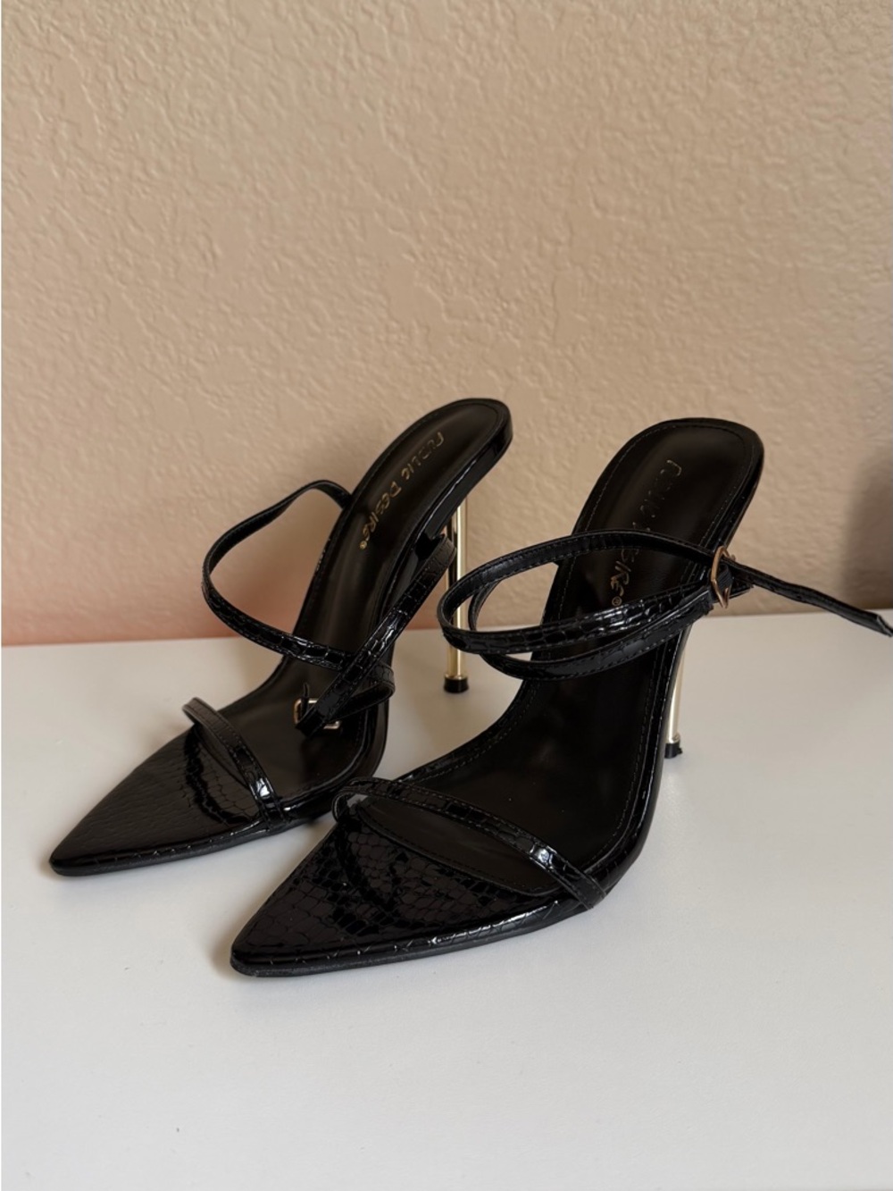 Public Desire Black Patent Strappy Pointed Stiletto Heels